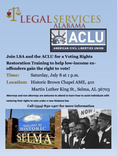 join LSA and ACLU for Voting Rights Restoration Training flyer
