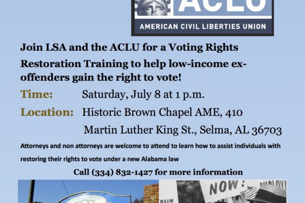 join LSA and ACLU for Voting Rights Restoration Training flyer