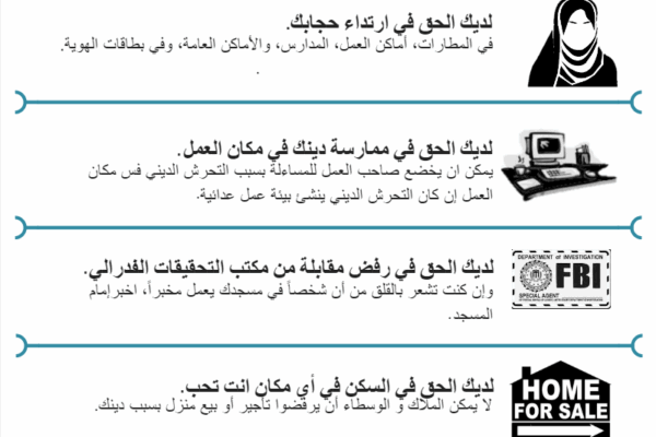 kyr anti-Muslim discrimination graphic in Arabic