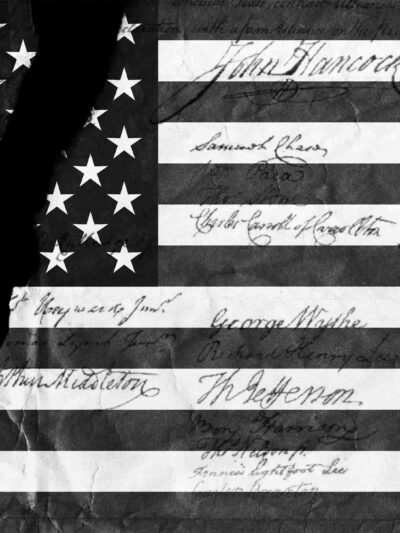 black and white flag with signatures