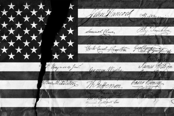 black and white flag with signatures
