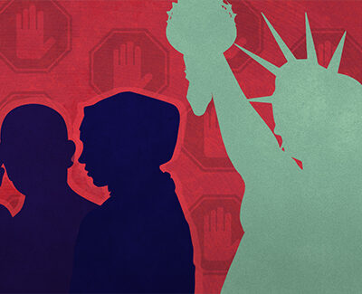 statue of liberty and refugees