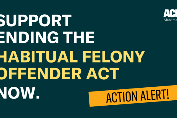 A dark green graphic asking viewers to support ending the Habitual Felony Offender Act.