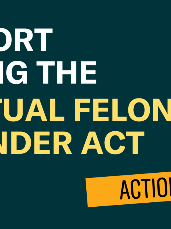 A dark green graphic asking viewers to support ending the Habitual Felony Offender Act.