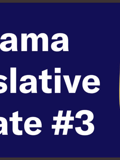 A illustration of the state of Alabama with scales over top. Accompanied with the text 'Alabama Legislative Update #3'.