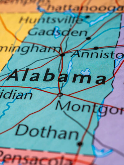 Alabama on a map of the United States of America