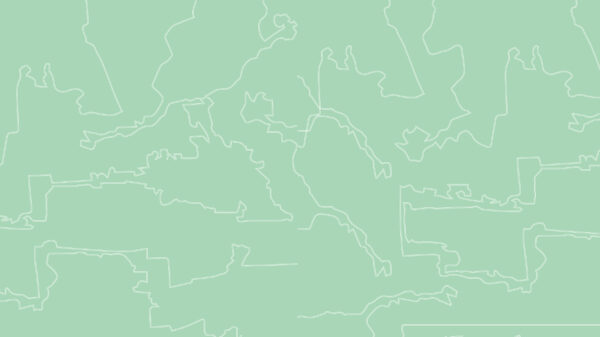 An outline of various states in the United States, against a light green background.