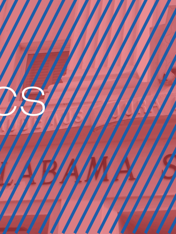 alabama state house with red tint and blue lines