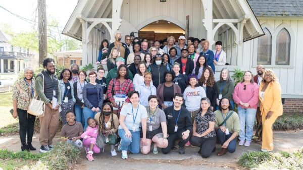 Crowd of people smiling