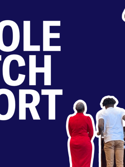 Parole Watch Report title against a blue background