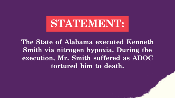 The State of Alabama executed Kenneth Smith via nitrogen hypoxia. During the execution, Mr. Smith suffered as ADOC tortured him to death.