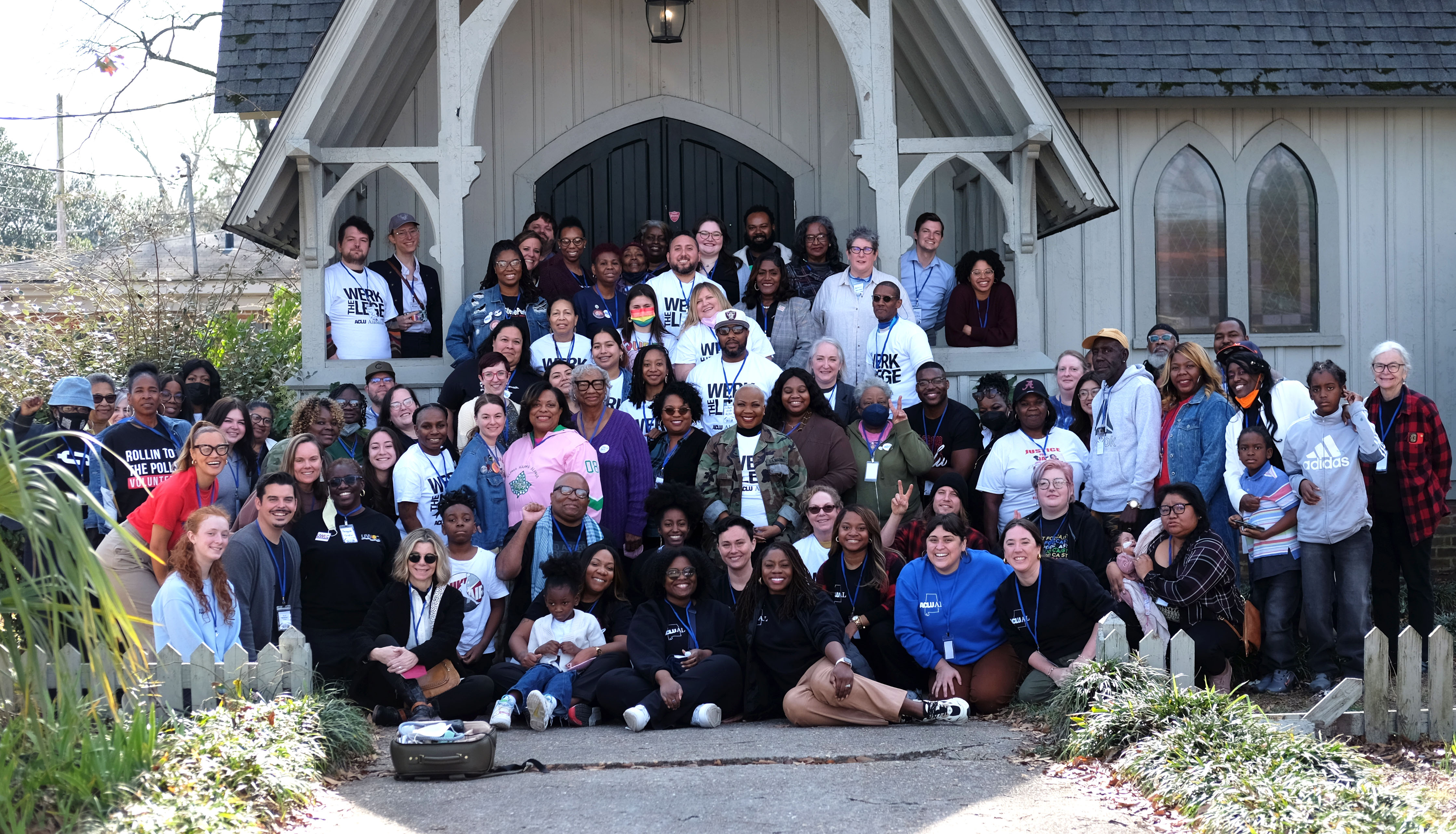 group photo outside of the sanctuary in montgomery al