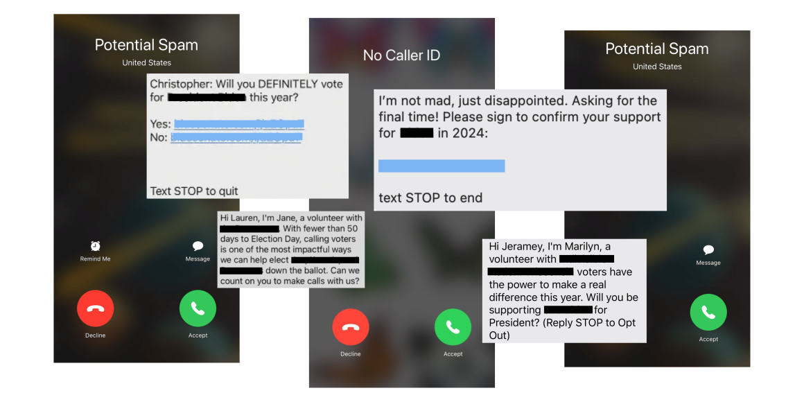 collage of campaign calls and texts