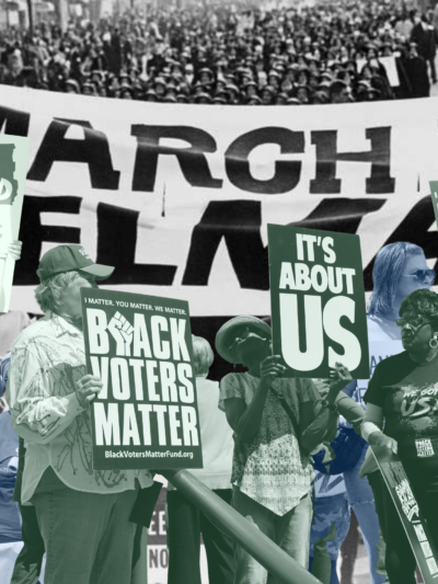 collage of demonstrators with signs