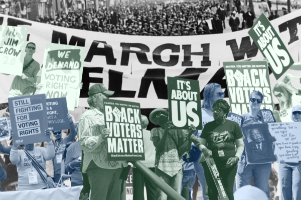 collage of demonstrators with signs