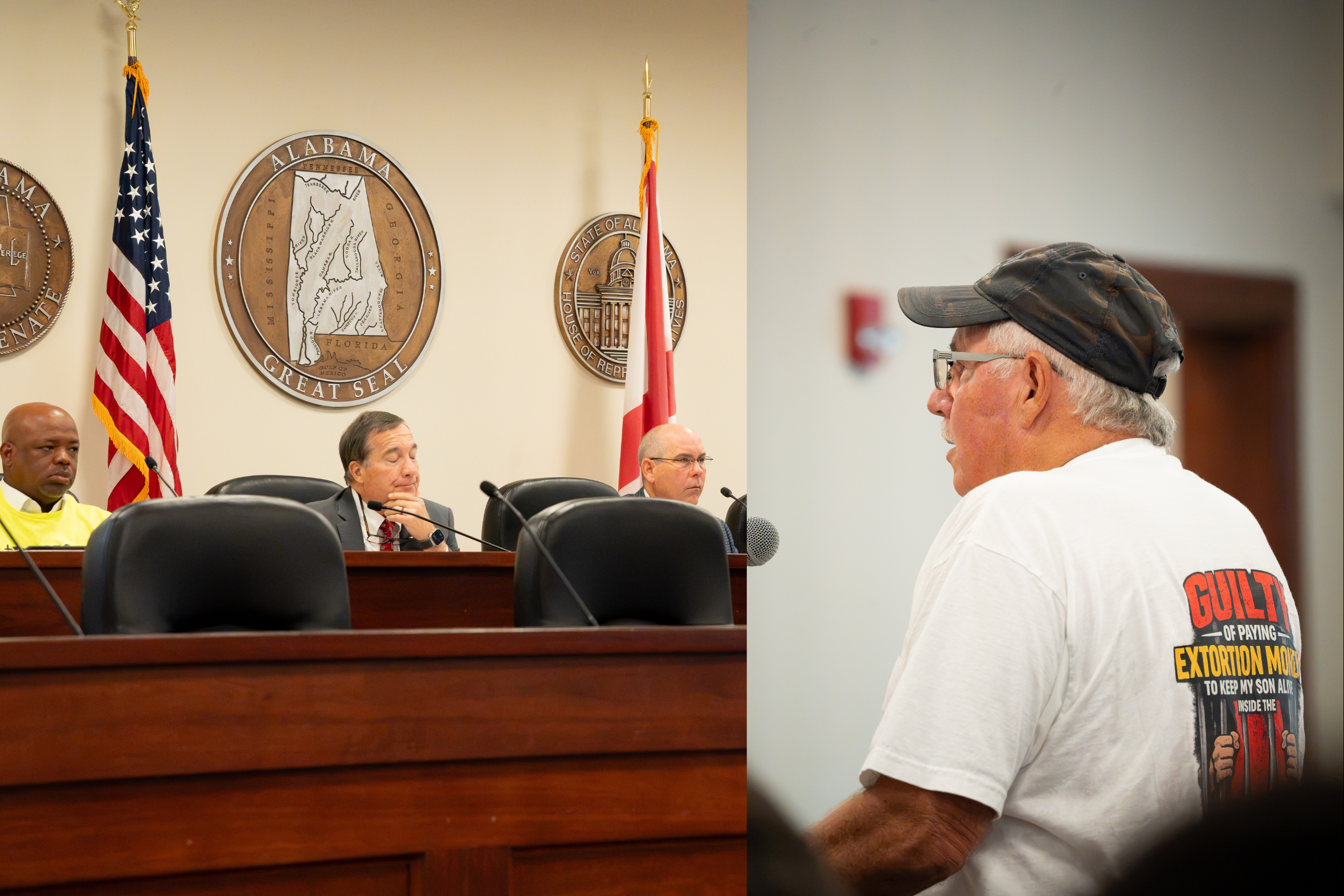 a family member of a person who died in ADOC custody speaks to the JPOC members