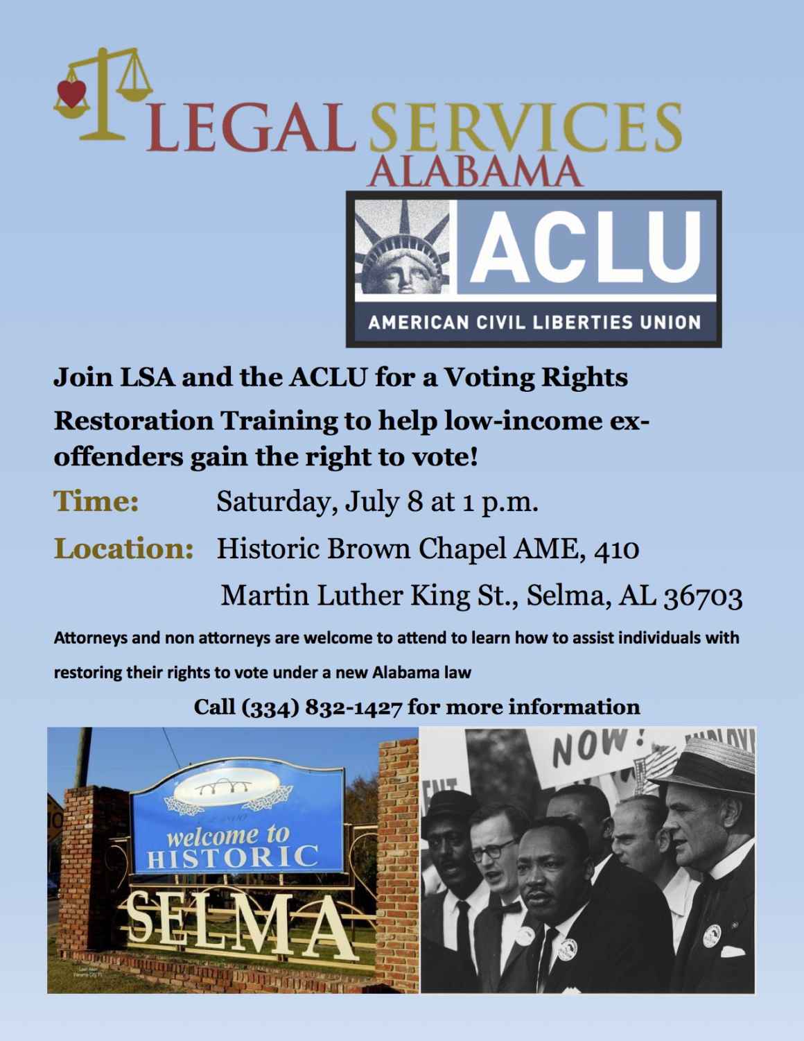 join LSA and ACLU for Voting Rights Restoration Training flyer