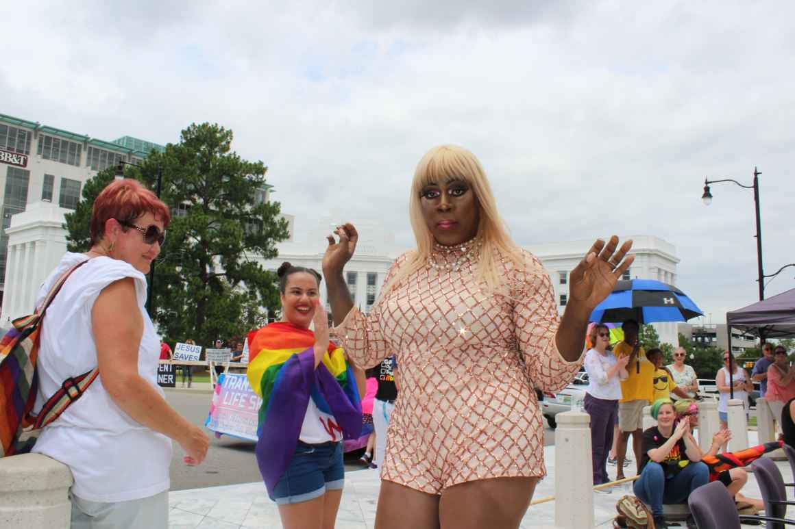 drag queen performing at montgomery pride