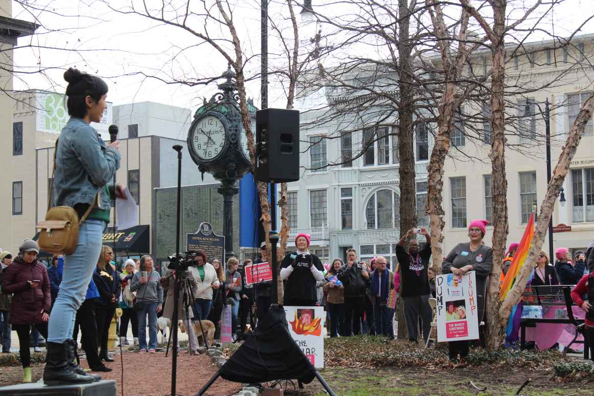 speaking at the women's march