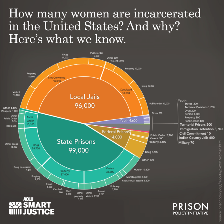 pie chart of incarceration rates for women