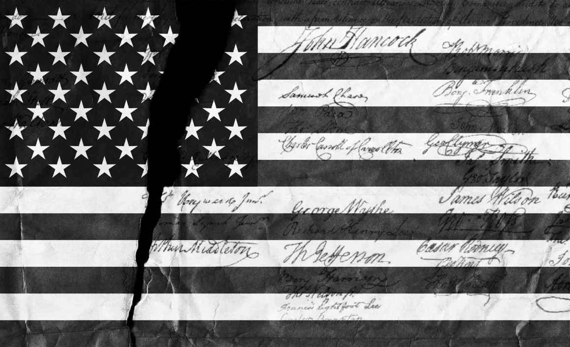 black and white flag with signatures