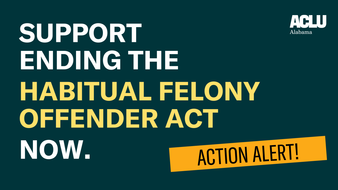 A dark green graphic asking viewers to support ending the Habitual Felony Offender Act.