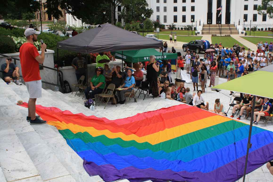 Brock Boone speaking at Montgomery Pride 2017