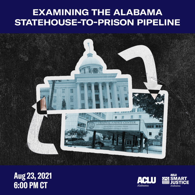 cover art with image of Alabama Capitol and Pardons and Paroles office with arrows pointing to eachother