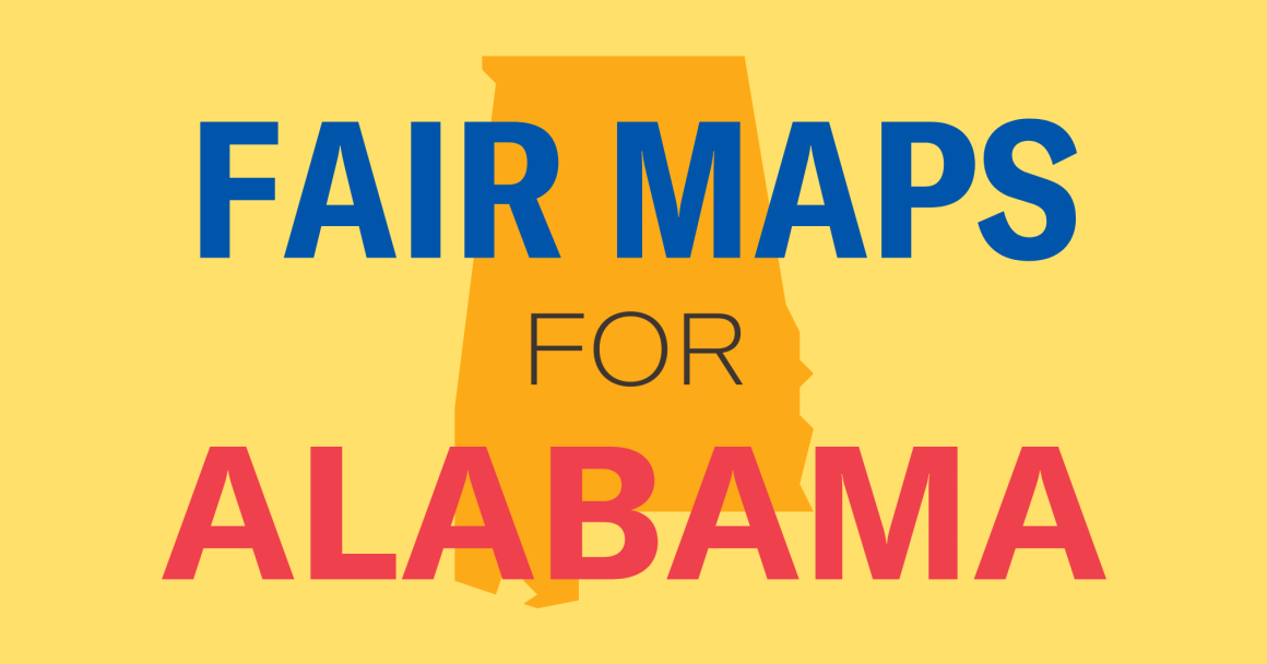 yellow box with text "fair maps for Alabama"