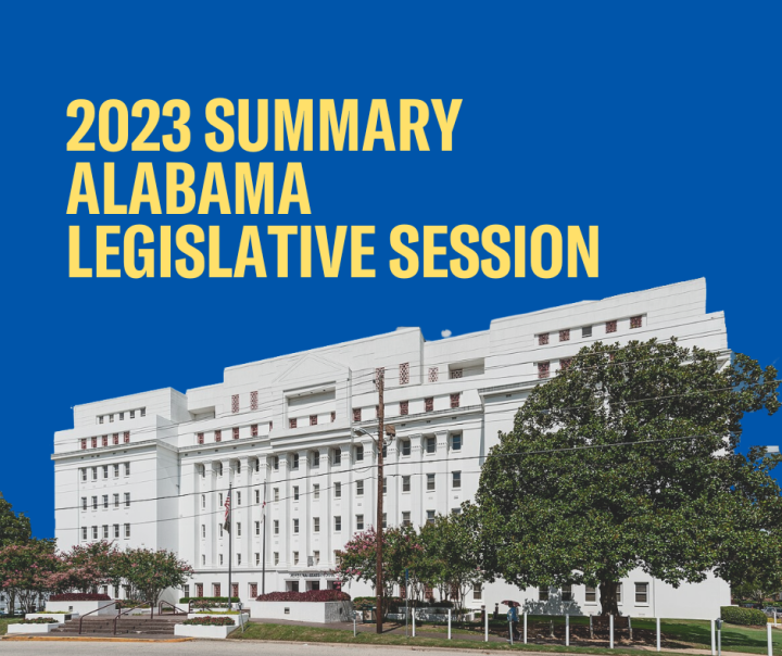 Words that state 2023 summary alabama legislative session over a picture of the state house
