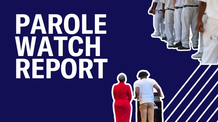 Parole Watch Report Title against blue background