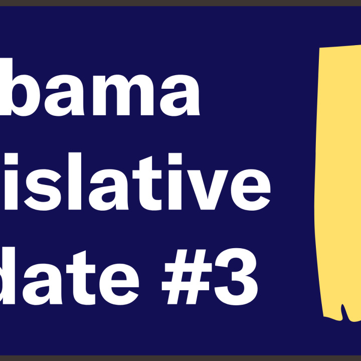 A illustration of the state of Alabama with scales over top. Accompanied with the text 'Alabama Legislative Update #3'.
