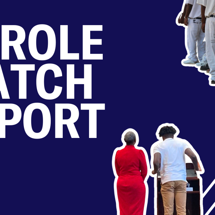 Parole Watch Report Title against blue background