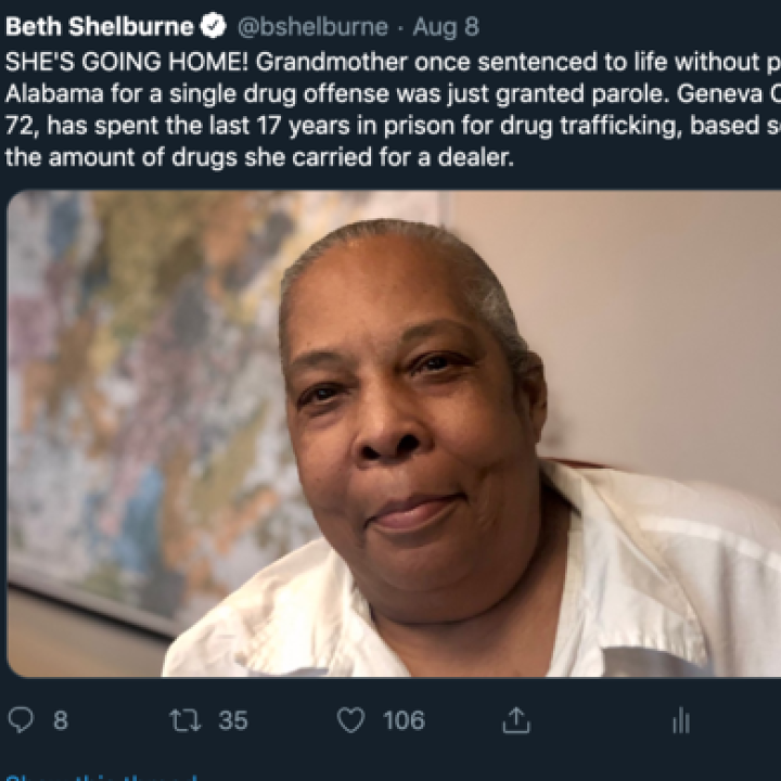tweet about Geneva Cooley being granted parole