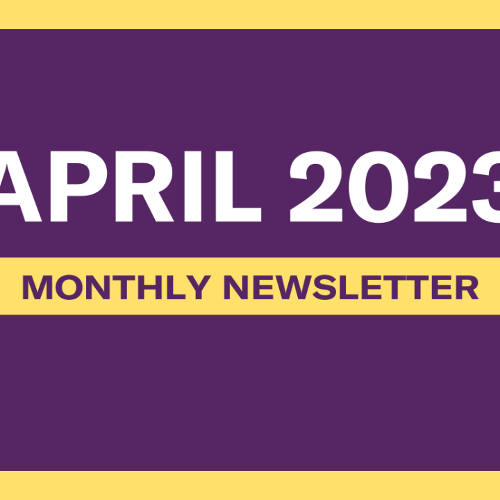 Text reading "April 2023 Monthly Newsletter" 