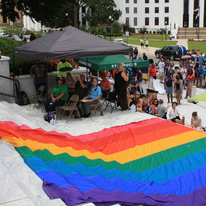 Brock Boone speaking at Montgomery Pride 2017